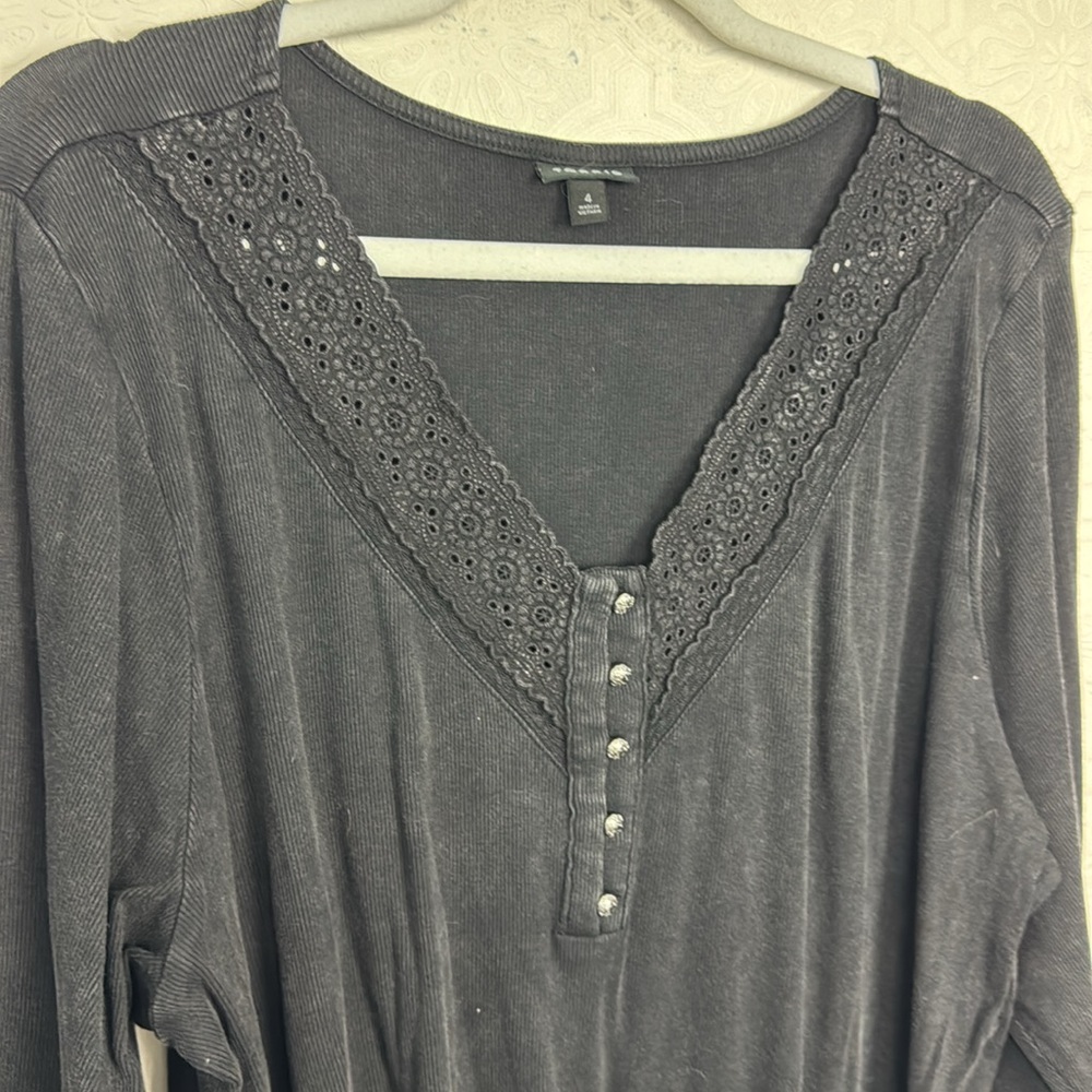 Torrid Cotton Modal Rib Lace VNeck Long Sleeve Henley Top Shirt Grey Black 4X - Picture 10 of 11